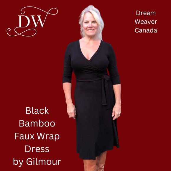 Gilmour Clothing Dresses & Skirts - Black Bamboo Faux Wrap Dress | Gilmour Clothing | SOLD